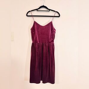 Burgundy Velvet Slip Dress | Spaghetti Strap Midi | S